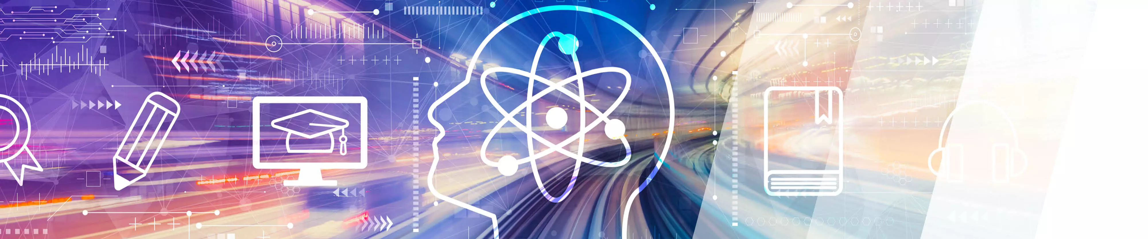 stilisierter Kopf und Bildungssymbol auf einem Monitor